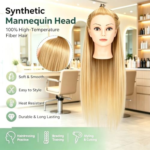 Synthetic Mannequin Head with Stand & Tools (Mix Blonde) - Image 2