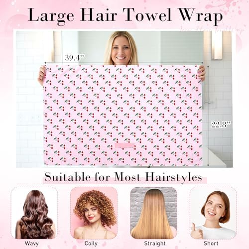 Hahafelt 2 Pack Large Microfiber Hair Towels, 23" x 40" Pink Hair Turban - Image 2