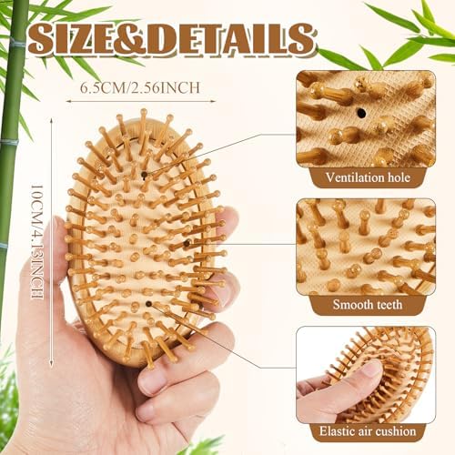Weysat 12 Pack Bamboo Hair Brush Scalp Massager, Wooden Anti-Static Hairbrush Comb Bulk with Bamboo Bristles, Hair Care Tools for Self Care, Spa Gift Bags, Salon Supplies, Christmas Stocking Stuffer - Image 2