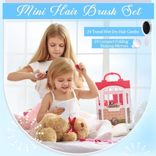 Meanplan 48 Pcs Mini Hair Brush Set 24 Travel Wet Dry Hair Combs Pocket Detangling 24 Compact Folding Makeup Mirrors for Spa Sleepover Birthday Bridal Shower Bachelorette Christmas Party Gift(White) - Image 5