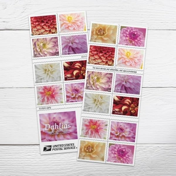 Dahlias 2025 (5 Books of 20) First-Class Mail Forever Postage Stamps by United+States+Postal+Service