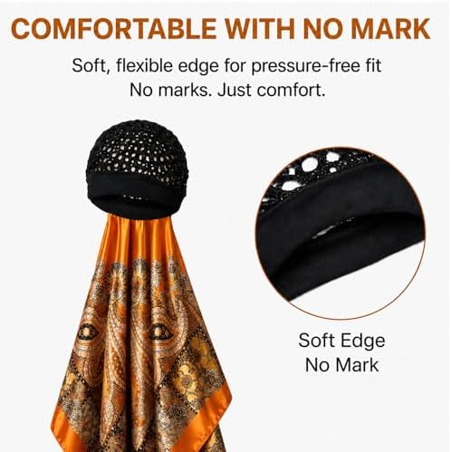 2 in 1 Wrap Cap Hair Net and Scarf for Silk Press, Satin Wrap Cap Bonnet for Women, Adjustable Stay-On Sleep Hair Net Scarf for All Hair Types - Image 4