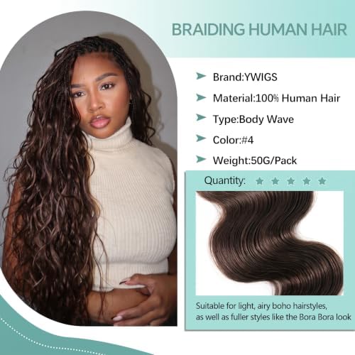 YWIGS Body Wave Bulk Human Braiding Hair for Boho Braids #4 50G 18inch - Image 3