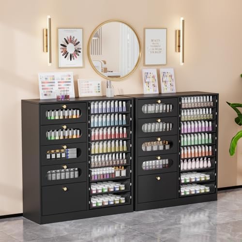 OmySalon Nail Salon Organizer Cabinet, 32" L Floor Storage with 8 Clear & 4 Visual Drawers, Wooden Display for Polish & Powder, Beauty Salon Furniture (Black, 32'' Length) - Image 2