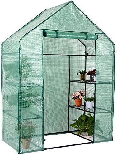 Greenhouse, Green House 3 Tiers 6 Shelves Stands, Outdoor/Indoor Greenhouse with Anchors Roll-up Zipper Door, Waterproof Gardening Plant Green Houses for Outdoors, PE Cover, 56”x28”x77” by Joolihome
