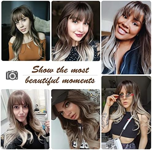 HAIRCUBE Ash Blonde Wig with Bangs Long Ombre Brown to Blonde Curly Wigs for Women Natural Synthetic Wig for Daily Use (pelucas de cabello natural) - Image 5