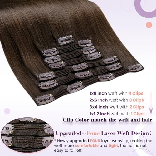 LaaVoo Clip On Extensions Human Hair, Long Brown Styling, 24 Inch - Image 3