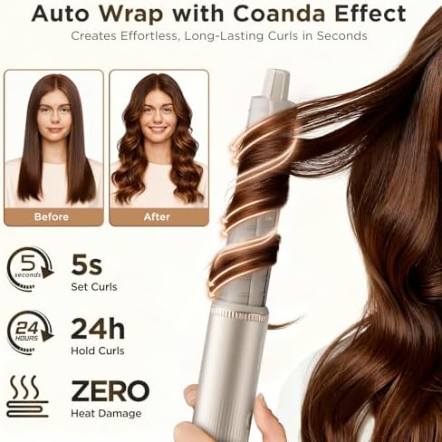 O.H.B 5 in 1 Hot Air Hair Styler, 110,000 RPM High Speed Hair Dryer Brush, Ionic Air Styler Wrap with Fast Drying, No Heat Damage Air Multi Styler for Volumize, Curl, Straighten for Travel, Gold - Image 3