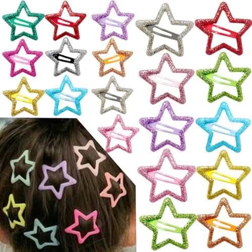 20 PCS Sparkling Star Hair Clips Snap Hair Accessories Non Slip Clips for Girls Women Metal Hair Clip Star Hair Barrettes Stars Hair Clips for Women Stars Hair Clip by Seneeel
