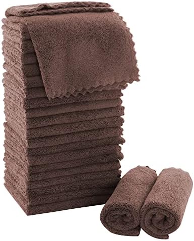 MOONQUEEN Ultra Soft Premium Washcloths Set - 12 x 12 inches - 24 Pack - Quick Drying - Highly Absorbent Coral Velvet Bathroom Wash Clothes - Use as Bath, Spa, Facial, Fingertip Towel (Wood Brown) by MOONQUEEN