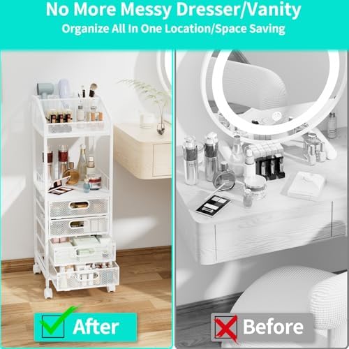 HapiRm Makeup Organizer Storage Cart - Floor Skincare Make Up Storage with 4 Drawers, Rolling Makeup Cart Vanity Organizer Cosmetics Display Cases Holder for Skin Care Perfume Nail Polish - Image 2