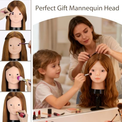 Mannequin Head with 80% Human Hair, TopDirect 24" Brown Makeup Real Hair - Image 2