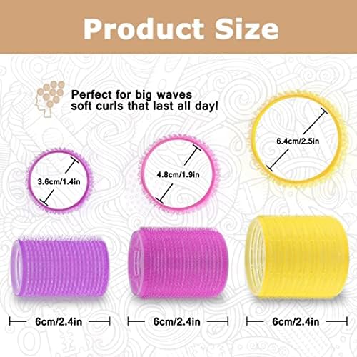 Sungenol Self Grip Hair Rollers Set, 18 Rollers in 3 Sizes with Clips - Image 2