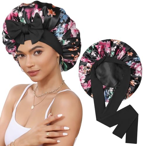 CHLINS Double Layer Satin Bonnet for Sleeping, Hair Bonnet for Curly Hair by CHLINS