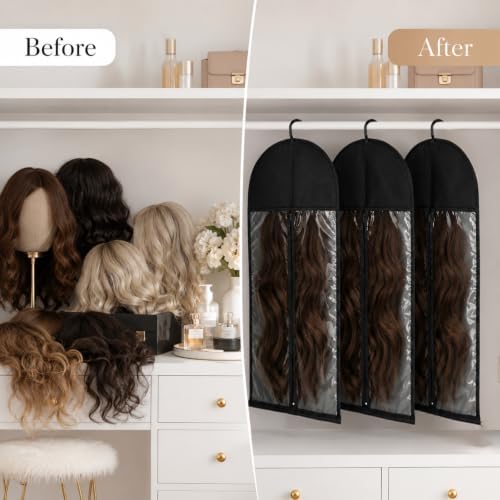 4 Pcs Wig Storage Bags, Hair Extension Holder with Hanger for Multiple Wig - Image 7