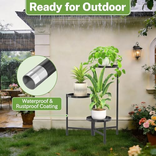 3 Tier Large Plant Stand Indoor Outdoor, 10 In Wide Tray, Black - Image 5