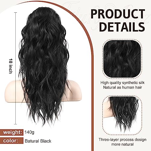 Flufymooz Ponytail Extension, 18 Inch Claw Clip Ponytail Extension, Wavy Curly Claw Clip in Ponytail Hair Extensions, Natural Fake Ponytail Synthetic Hairpiece for Women (Natural Black) - Image 2