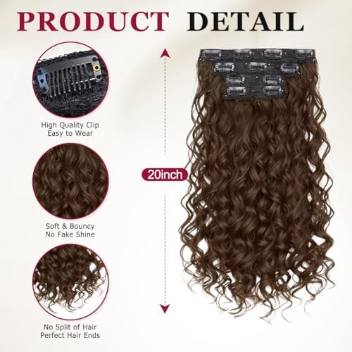 Vigorous Curly Clip In Hair Extensions,4PCS 20 inch Thick Curly Hair Extensions Lace Weft Clip Ins Invisible Natural Synthetic Hairpieces for Women,Light Brown(Z1) - Image 3