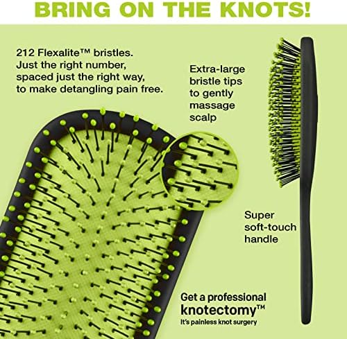 Conair The Knot Doctor for Premium Pro Detangling Brush for Wet or Dry Hair with Green Storage Case, Black - Image 3