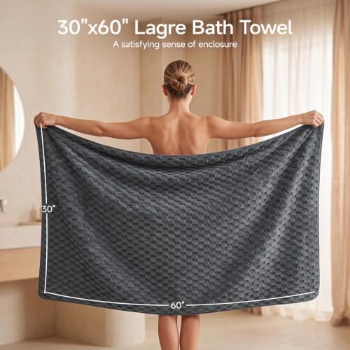REDKISS Charcoal Gray Microfiber Bath Towels Lagre, 30“x60”, 2 Pack - Image 2