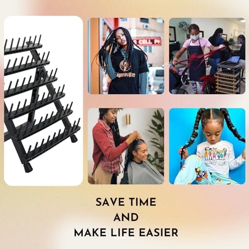 60-Peg Braiding Hair Rack, Foldable Hair Extension Holder with Tools, Black - Image 7
