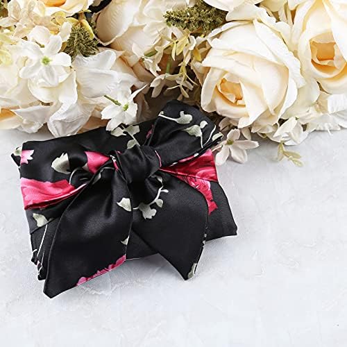 Extra Large Satin Bonnet Sleep Cap for Women, Double-Layer Silky Hair Bonnet with Tie Band for Braids/Curly/Long Hair - Black Floral - Image 5