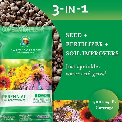 Earth Science Perennial Wildflower Mix—6 lb—3-in-1 Formula with Premium Wildflower Seeds, Plant Food and Soil Conditioners - Non-GMO, Natural Ingredients - Image 5