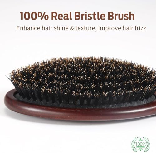 Hair Brush, Boar Bristle Hair Brush for Women Men Kids, Nature Bristles Hairbrush for Thin Fine All Hair Type, Restore Shine And Texture, Set Includes Cleaning Tool - Image 2