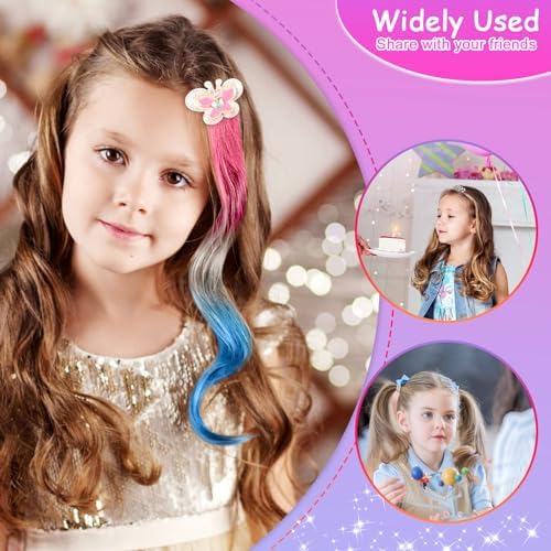 12 Pieces Hair Clips for Girls, Bow Curly Pink Gradient Hair Extensions for Kids, Little Girl Hair Clips Accessories for Ponytails Princess Dress Up - Image 3