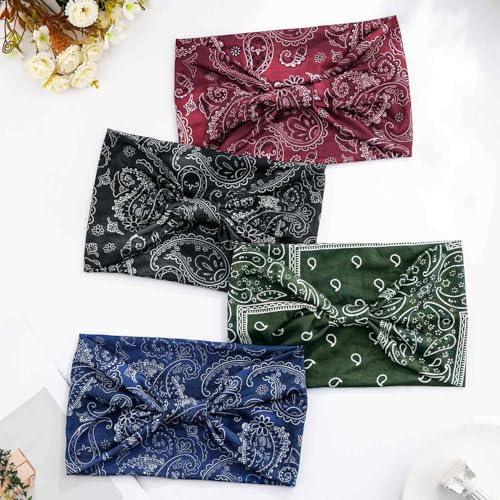 Olbye Wide Boho Headbands Floral Stretch Head Wraps Bohemian African Turban Hairbands Knotted Bandana Headband Yoga Running Head Scarfs Workout Hair Accessories for Women 4Pcs (Bohemian, 9.4 * 5.9'') - Image 7