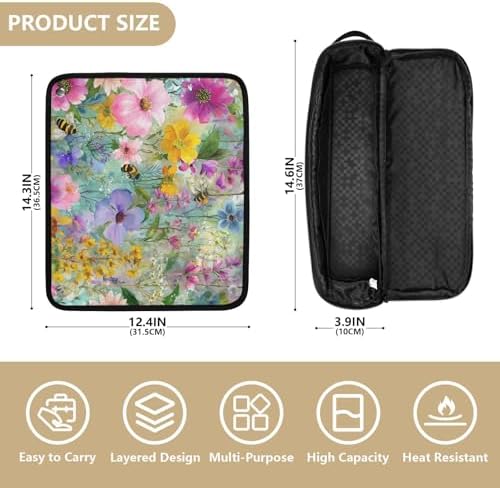 Hair Tools Travel Bag with Heat Resistant Mat 2-in-1 Hot Tools Travel Bag Organizer Flat Curling Iron Travel Case for Straightener Colorful Bees Flowers - Image 4