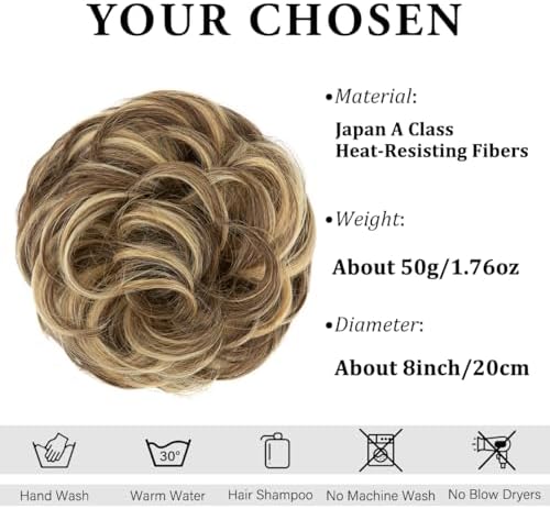 CJL HAIR Large Messy Bun Hair Piece Wavy Curly Scrunchies Synthetic Chignon Ponytail Hair Extensions Thick Updo Hairpieces for Women Bernstein Multi - Image 2