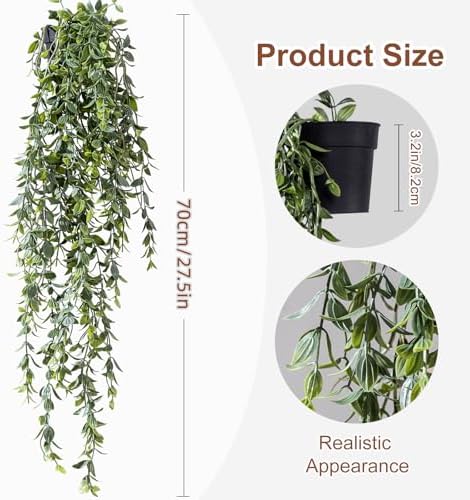 Artificial Hanging Plant 2 Pcs Faux Plant Ivy Vine Faux Eucalyptus Vines Fake Potted Greenery for Wall Living Room Home Shelf Office Bathroom Outdoor Indoor Decor (Type 2) - Image 2