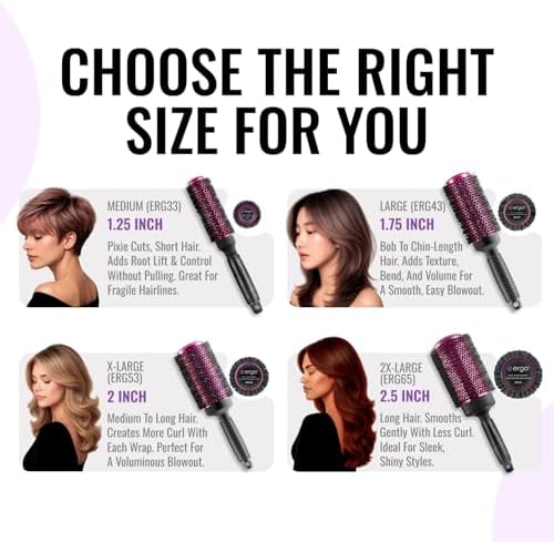 ERGO Super Gentle Round Brush for Blow Out - Salon Quality Hair Styling for Women - Roller for Wet and Dry Hair - Volumizing Care Blowout - ERG33:1.25" - Image 2