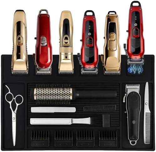 Magnetic Barber Mat for Clippers, Station Organizer with 6 Magnets by ASTONFOG