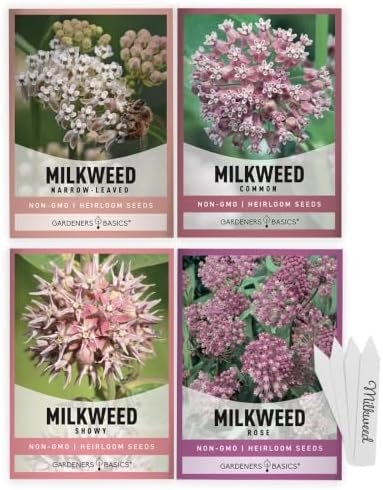 Gardeners Basics Milkweed Seeds for Monarch Butterflies, 4 Native Varieties by GardenersBasics