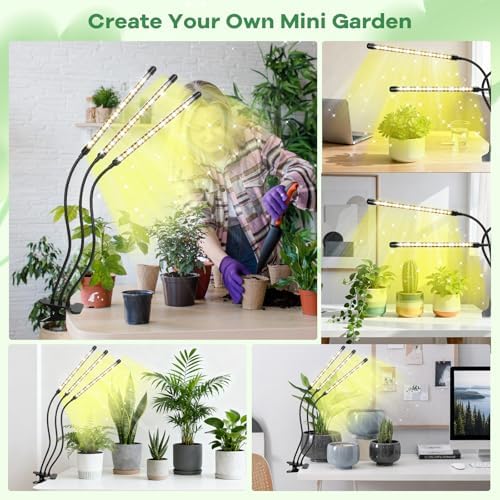Led Grow Lights, 3 Heads Full Spectrum Plant Light with Clamp for Indoor Plants & Seed Starting, 10-Level Dimmable, Auto On Off, Timing 3 9 12Hrs - Image 6