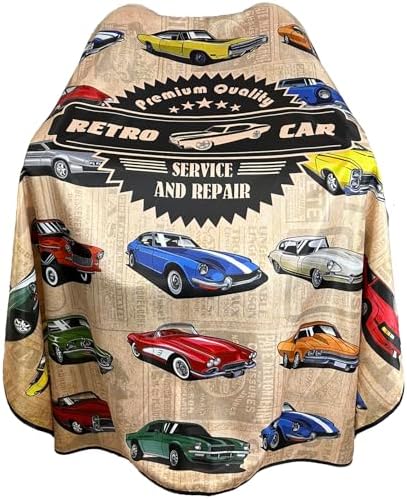 Barber Cape for Men Professional Hair Cutting Salon Cape with Snaps Waterproof Hairdressing Styling Cape Gown Apron- 63”× 56”(Vintage Cars) by Unknown