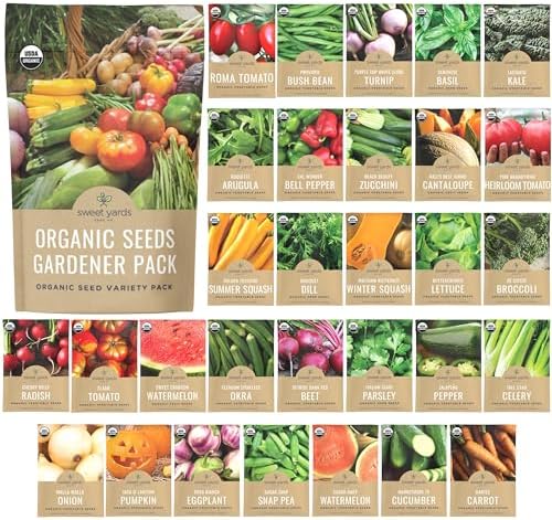 Organic Seeds Gardener Variety Pack - 30 Individual Packs - 2026 Season - Arugula, Basil, Winter Squash, Nantes Carrots and More! for Indoor & Outdoor Planting (Non-GMO, Certified Organic) by SweetYards