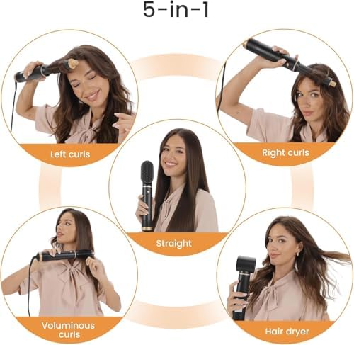 5 in 1 Multi Hair Styler Blow Dryer Brush Hair Dryer Hot Magic Air Styler Set Hair Brushes for Women, Hair Styling Appliances with Curl Straighten Wavy Smooth, All Hair Type/Length Black Gold - Image 2