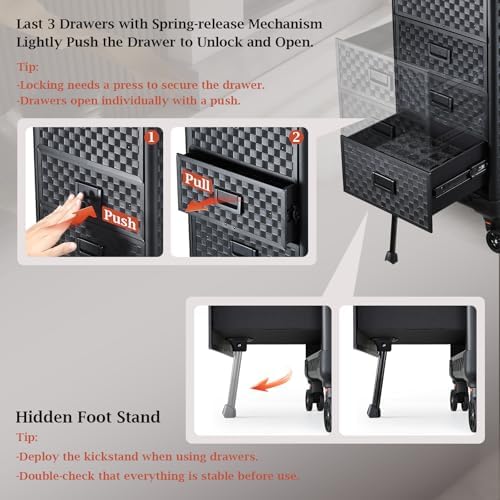 Stagiant Rolling Makeup Case with Drawers Cosmetology Case on Wheels 5 IN 1 Makeup Case 4 Drawers with Foot Stand Spring-release Mechanism Rolling Make Up Organizer for Artist Salon Nail Teach Trunk - Image 2