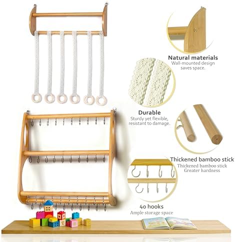Headband Holder Hair Bows Organizer for Girls Large Capacity Wall Hanging Storage with 40 Metal Hooks 16.5 Inches x 6 Rows of Clip Spaces Hair Accessories Organizer for Baby (XL) - Image 5