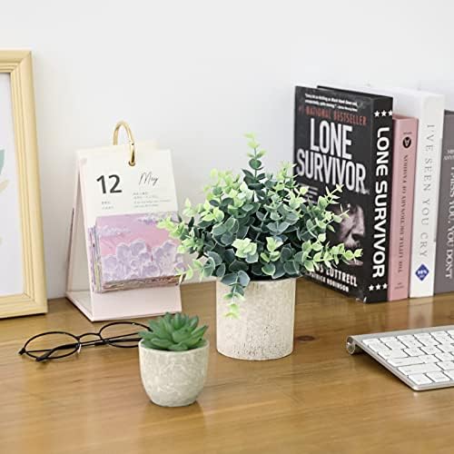 CEWOR 4 Pack Small Fake Plants Eucalyptus Rosemary Succulents Plants Artificial in Pots for Shelf Artificial Greenery Eucalyptus Plant Indoor for Home Bedroom Living Room Decoration - Image 5