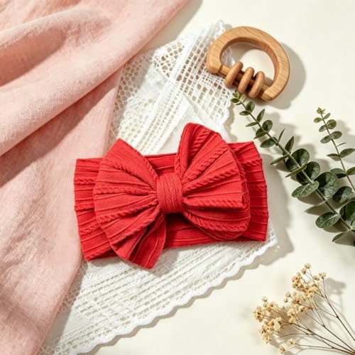 Baby Bows Headbands Soft Nylon Handmade Hair Accessories for Newborn Infant Toddler Kids (Red, Large) - Image 6