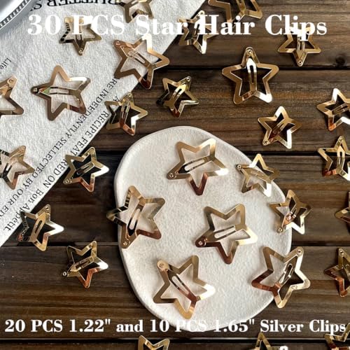 30 PCS Gold Star Hair Clips,20PCS 1.22"Star hair Clip and 10 PCS 1.65"Hair Clip Snap Hair Accessories Non Slip stars Clips for Girls Women Metal Hair Clips - Image 5
