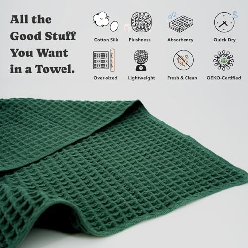 Luxury Organic Japanese Cotton Waffle Bath Towel | Thick, Absorbent, Quick Dry Bathroom Towels for Shower, Sauna, Onsen| Hotel & Spa Quality, Gift-Ready (Forest Green, Bath Sheet Set (3-Piece)) - Image 6