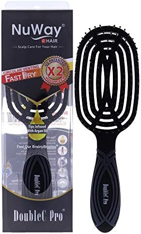 NuWay® DoubleC® Pro Professional Detangling Hair Brush – Patented Double Curve Scalp Care Brush for Gentle Detangling, Blow-Dry Styling & Wet or Dry Hair (Black) by NuWay4Hair