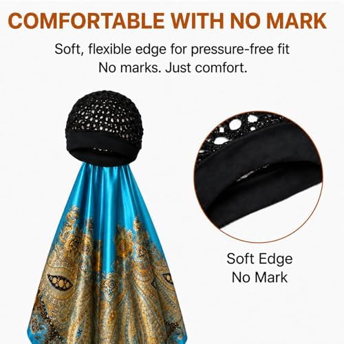 2 in 1 Wrap Cap Hair Net and Scarf for Silk Press, Satin Wrap Cap Bonnet for Women, Adjustable Stay-On Sleep Hair Net Scarf for All Hair Types - Image 4