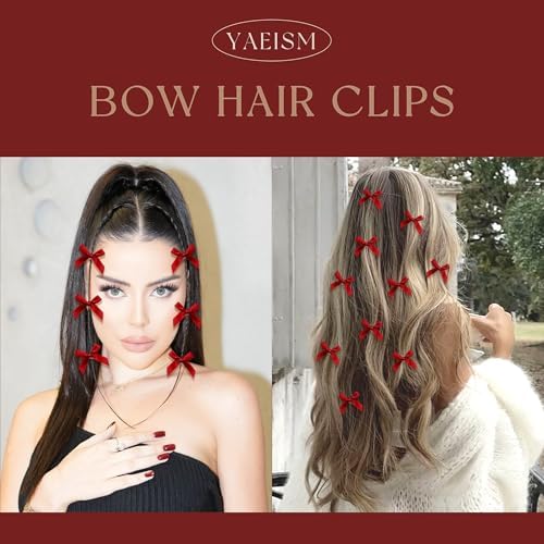 30PCS Bow Hair Clip Wine Red Mini Hair Bows Satin Hair Ribbons Small Coquette Bows Y2K Hair Accessories for Christmas Girls Women - Image 5