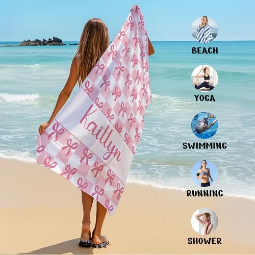 JML Personalized Beach Towel with Name, Custom Beach Towel with Text, Customized Bow Microfiber Pool Towel, Quick Dry & Absorbent Swim Towel for Adult,Anniversary, Birthday, Summer Holiday,Vacation - Image 6